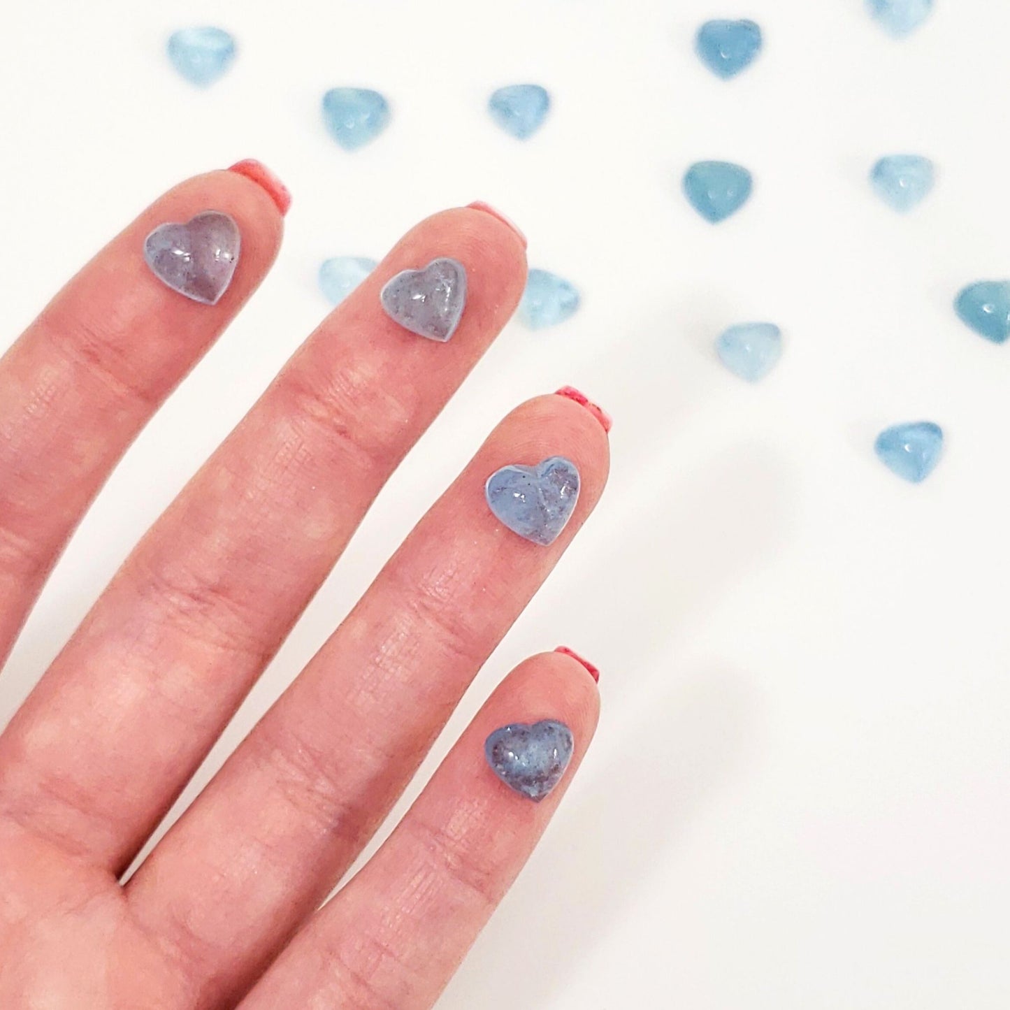 Tiny Aquamarine Crystal Hearts