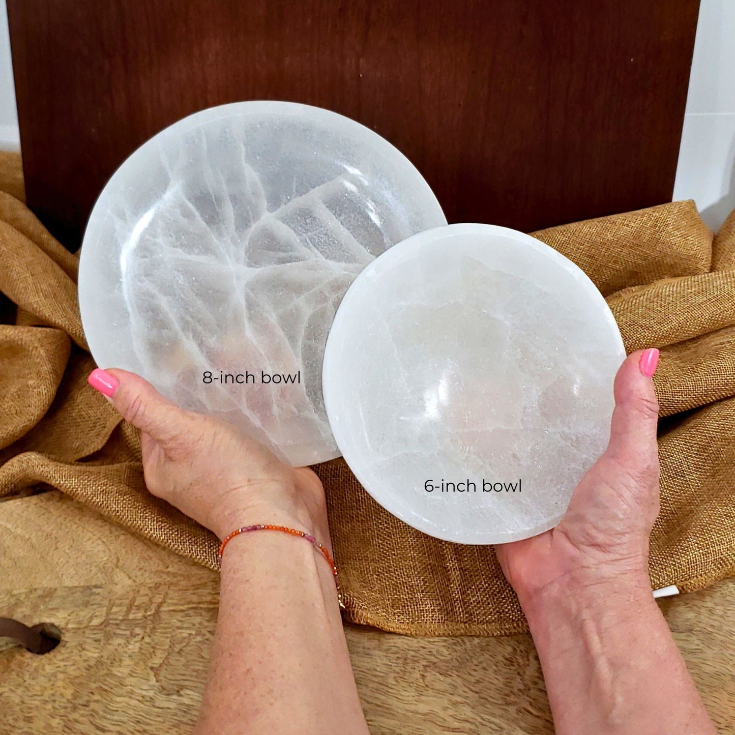 XL 8-Inch Selenite Bowl – Premium Satin Spar from Morocco