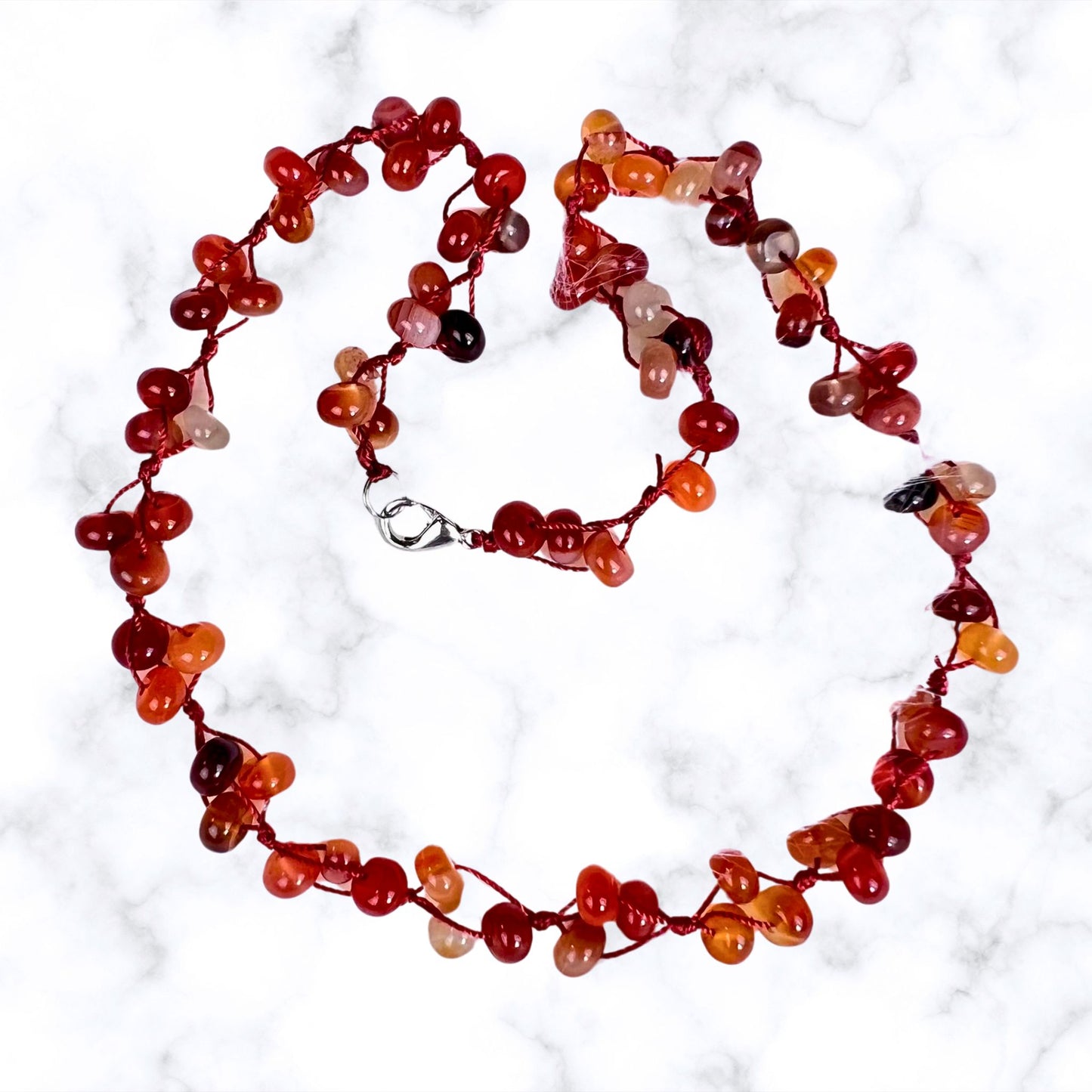 Carnelian Loosely knotted,  Beaded Necklace