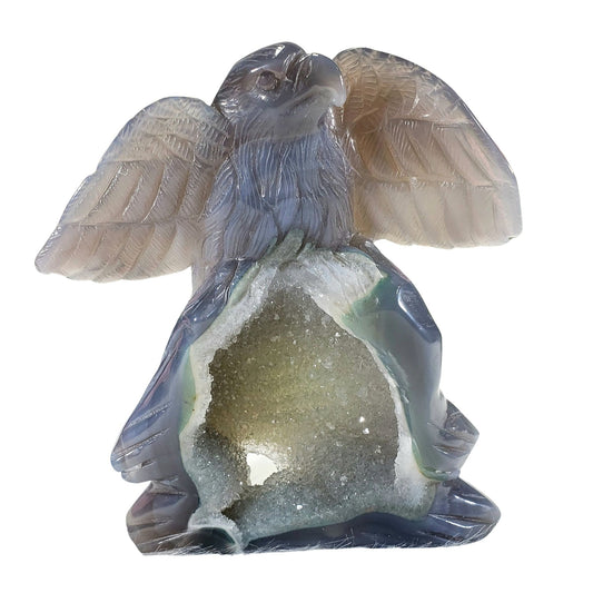 Eagle Crystal Carving on Druzy Agate | Symbol of Strength and Natural Beauty