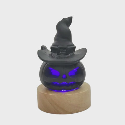 Black Onyx Jack-o-Lantern Carved Pumpkin with Hat