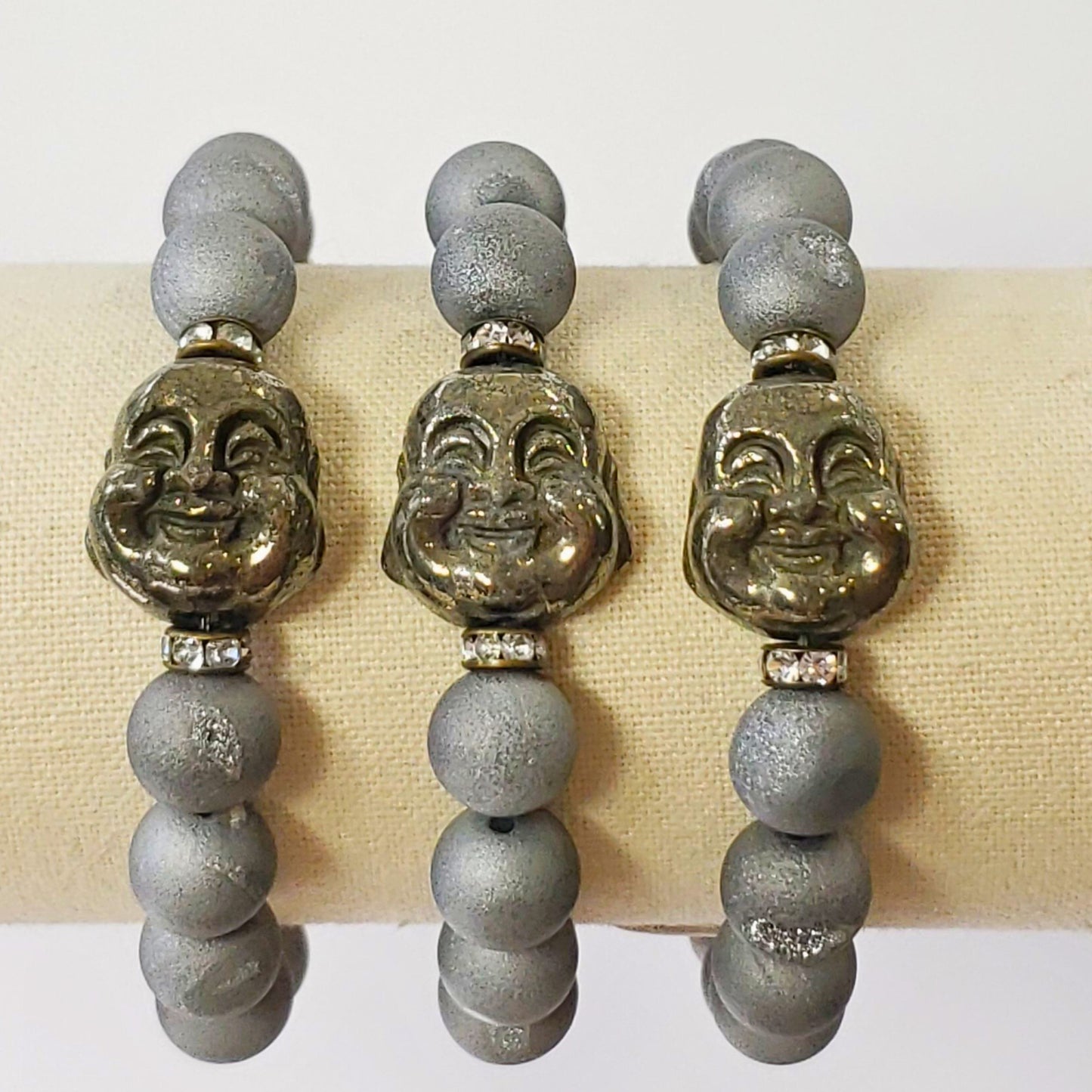 Druzy Agate Beads with Pyrite Buddha Head