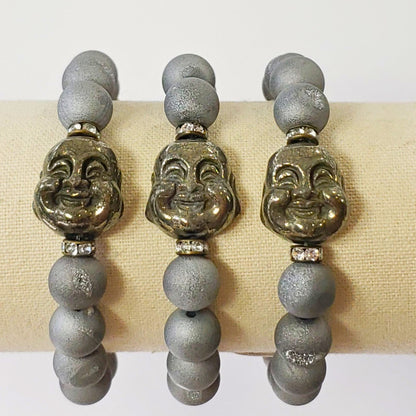 Druzy Agate Beads with Pyrite Buddha Head