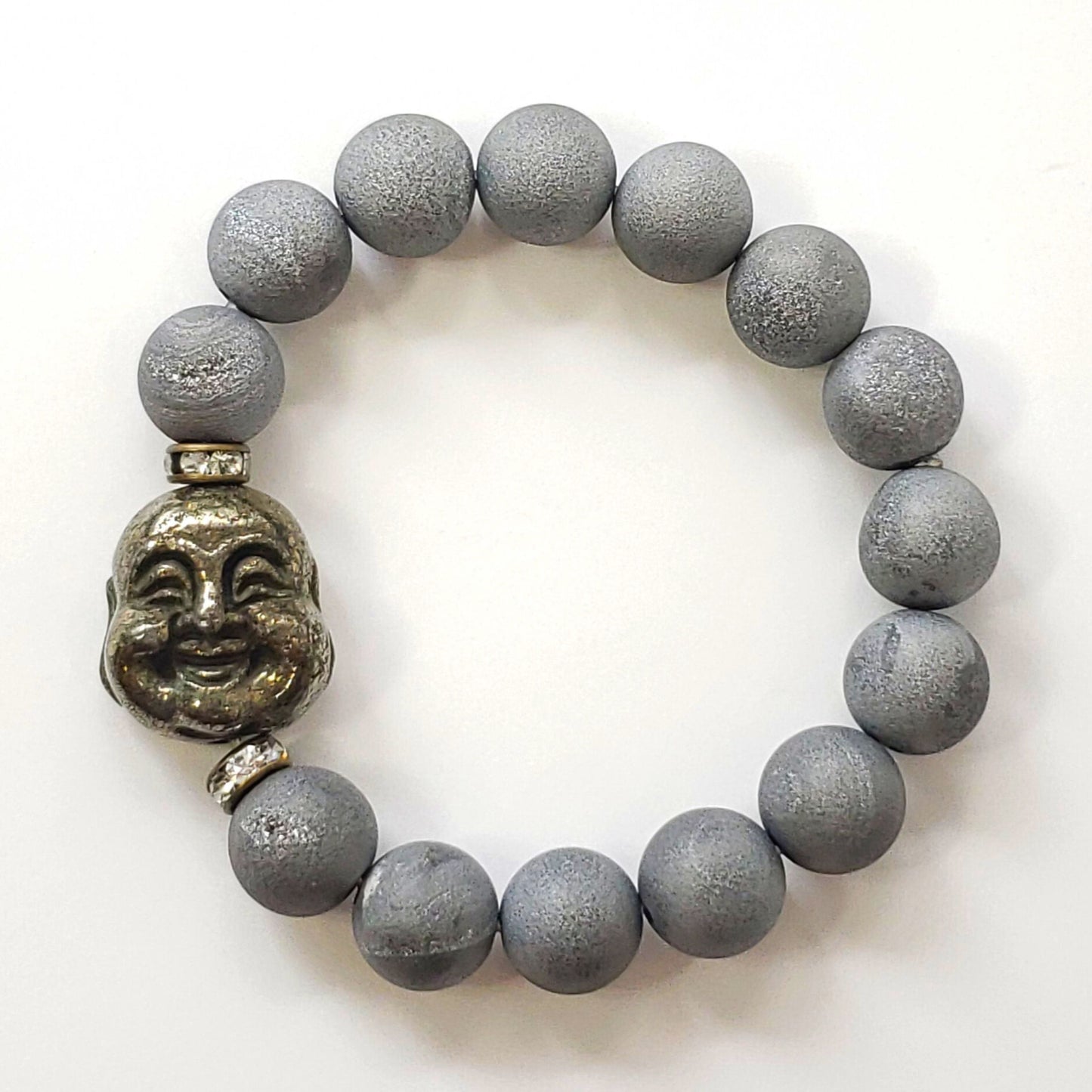 Druzy Agate Beads with Pyrite Buddha Head