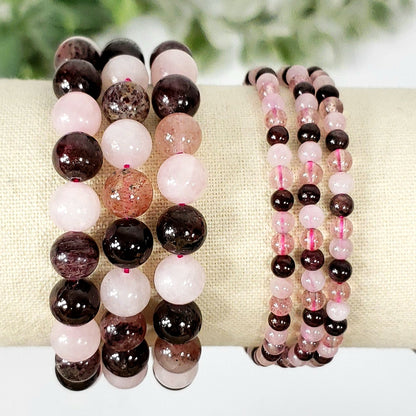 Heart Chakra Bracelet with Garnet, Rose Quartz and Strawberry Quartz