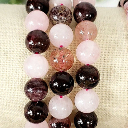 Heart Chakra Bracelet with Garnet, Rose Quartz and Strawberry Quartz