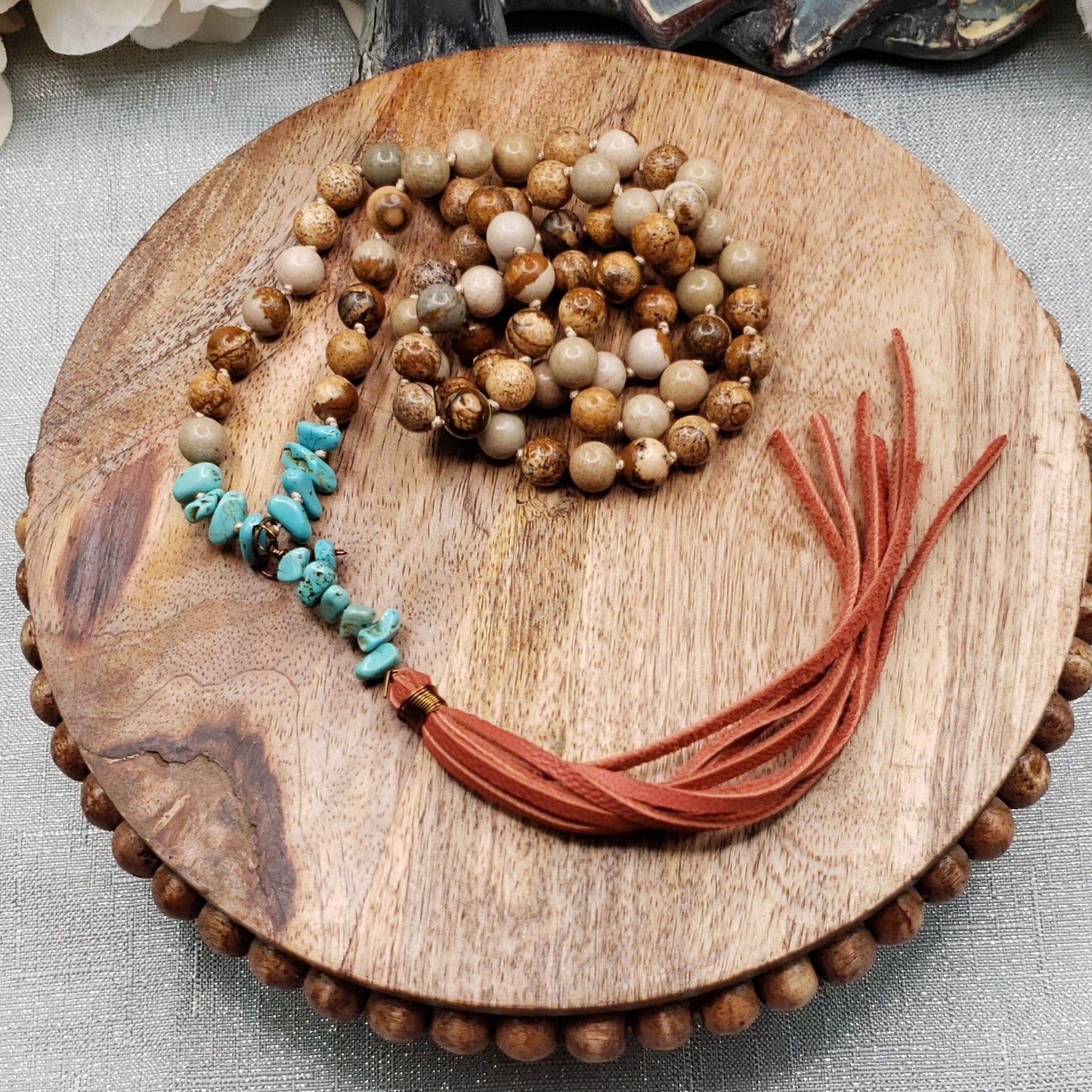 Picture Jasper with Blue Howlite Boho Necklace - Crystal Happenings