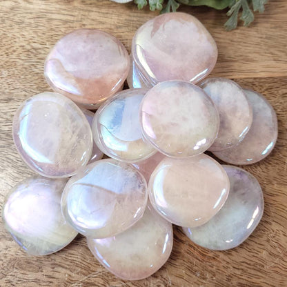 Aura Rose Quartz Smooth Pocket Stone - Crystal Happenings