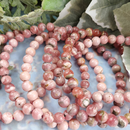 6mm High Quality Rhodochrosite Beaded Stretch Bracelet - Crystal Happenings