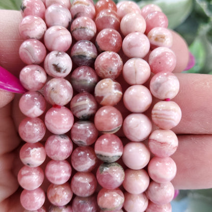 6mm High Quality Rhodochrosite Beaded Stretch Bracelet - Crystal Happenings