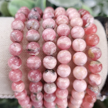 6mm High Quality Rhodochrosite Beaded Stretch Bracelet - Crystal Happenings