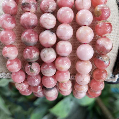 6mm High Quality Rhodochrosite Beaded Stretch Bracelet - Crystal Happenings