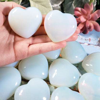 Opalite 45mm Puffed Hearts - Crystal Happenings