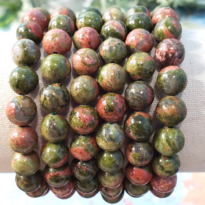 Unakite 8mm Beaded Bracelet - Crystal Happenings