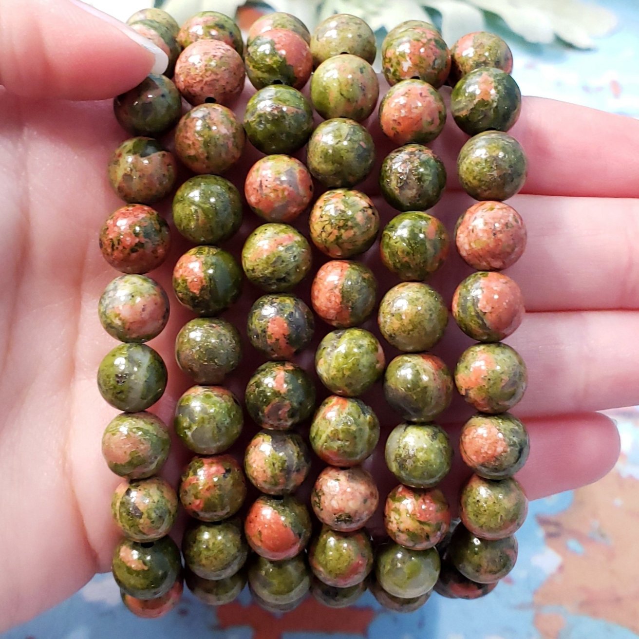 Unakite 8mm Beaded Bracelet - Crystal Happenings