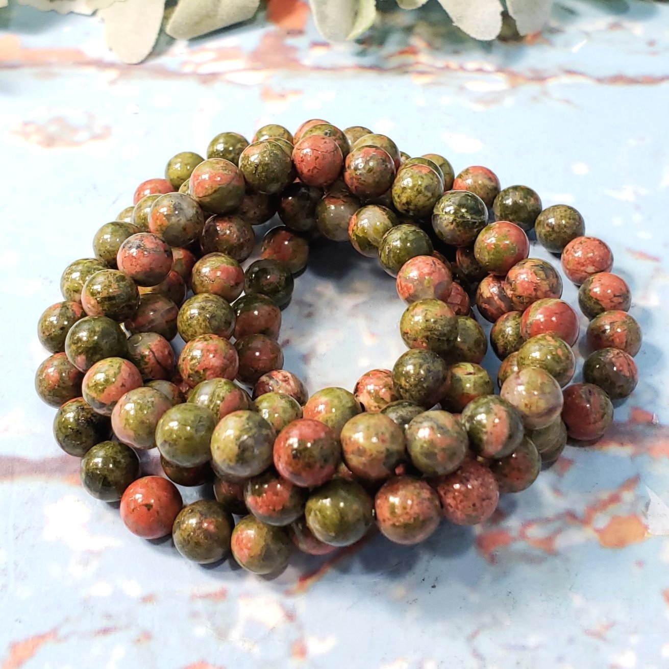 Unakite 8mm Beaded Bracelet - Crystal Happenings