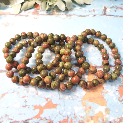 Unakite 8mm Beaded Bracelet - Crystal Happenings