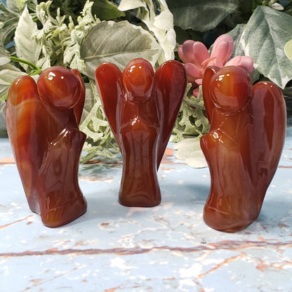 3 Carnelian Carved Crystal  healing Angels holiday gift idea