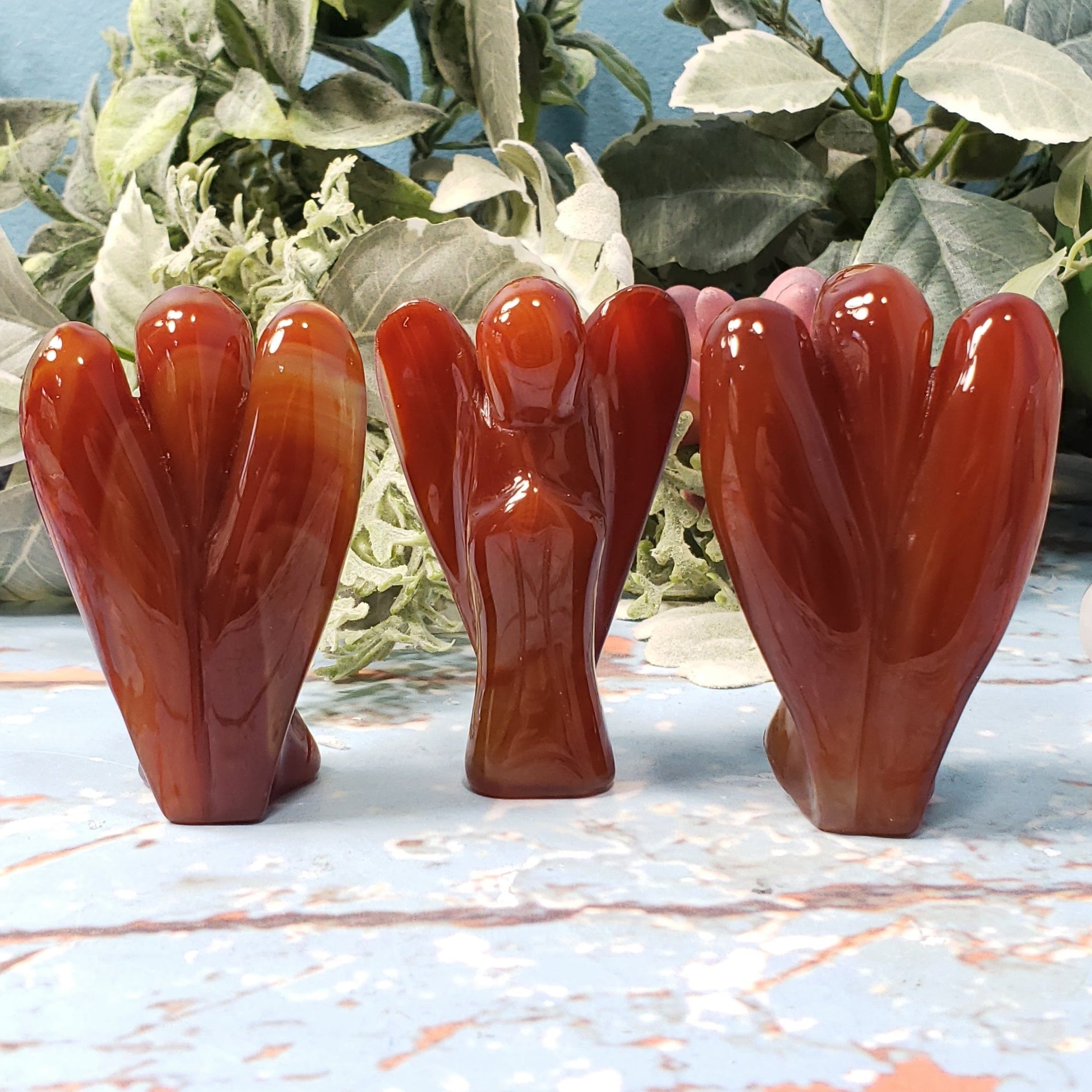 Front and Back veiws of Carnelian Carved Crystal Healing Angel Gifts