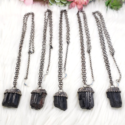 Large Raw Black Tourmaline Necklace - Crystal Happenings