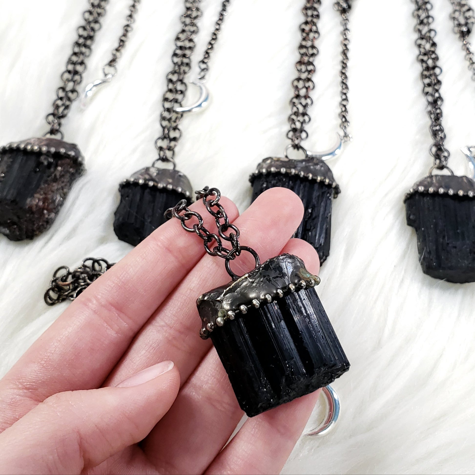 Large Raw Black Tourmaline Necklace - Crystal Happenings