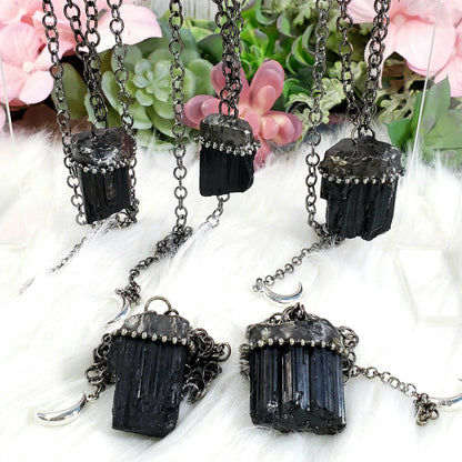 Large Raw Black Tourmaline Necklace - Crystal Happenings