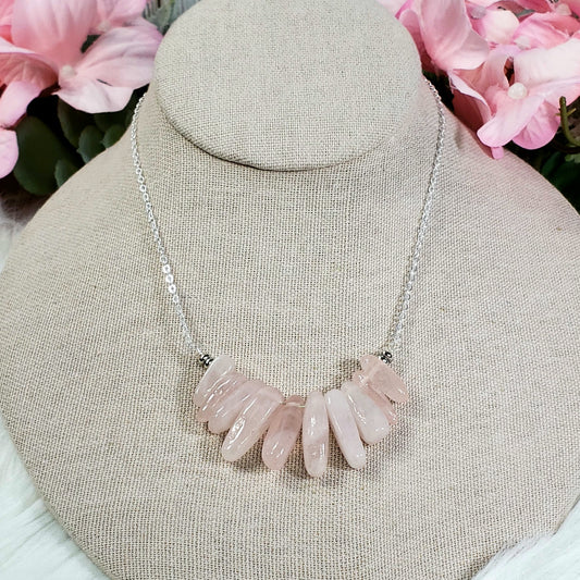 Rose Quartz Bib Necklace - Crystal Happenings