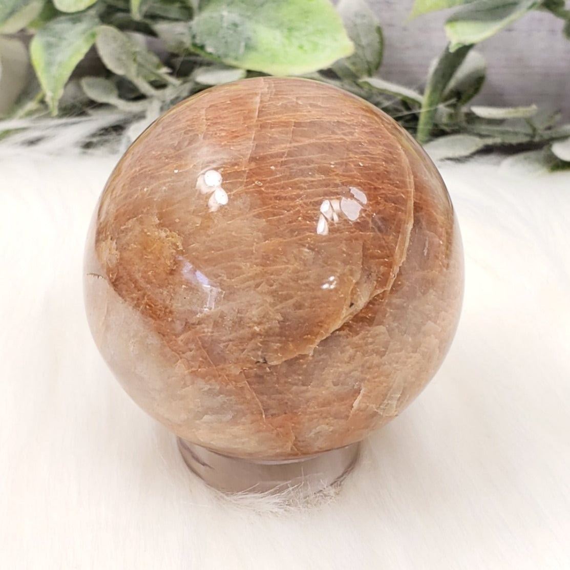 Peach Moonstone 60mm Sphere - Crystal Happenings