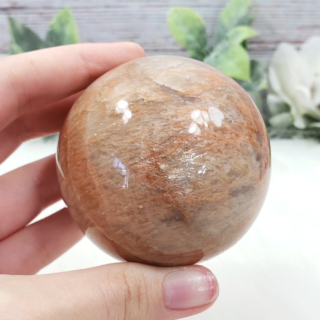 Peach Moonstone 60mm Sphere - Crystal Happenings