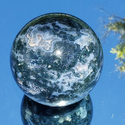 A+ Green Moss Agate 80mm Sphere - Crystal Happenings