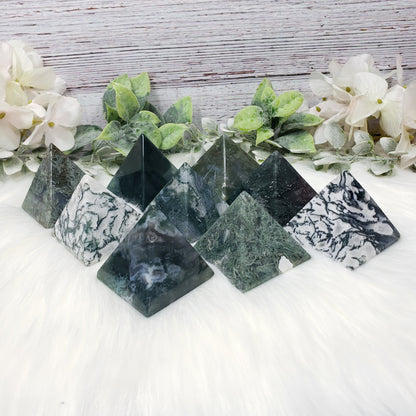 Green Moss Agate Pyramid - Crystal Happenings