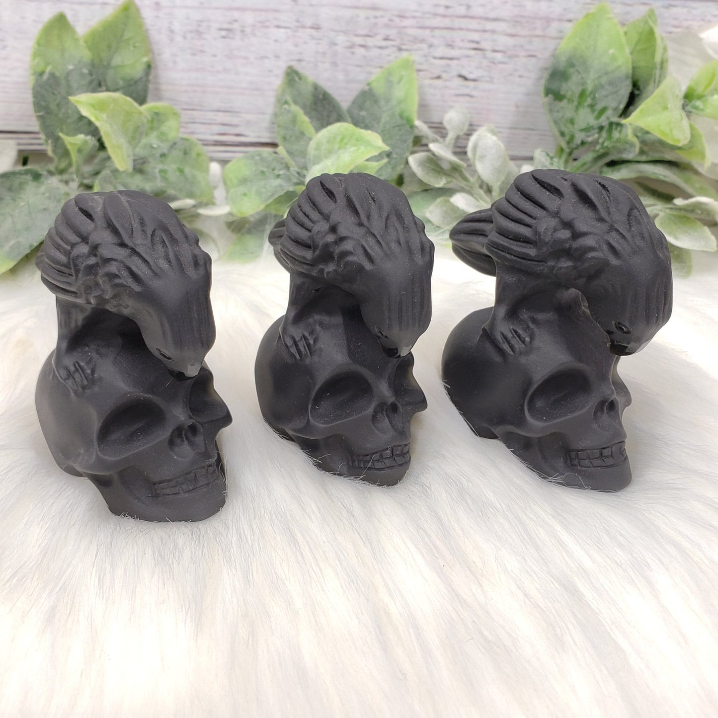 Black Obsidian Raven & Skull 2 - Crystal Happenings