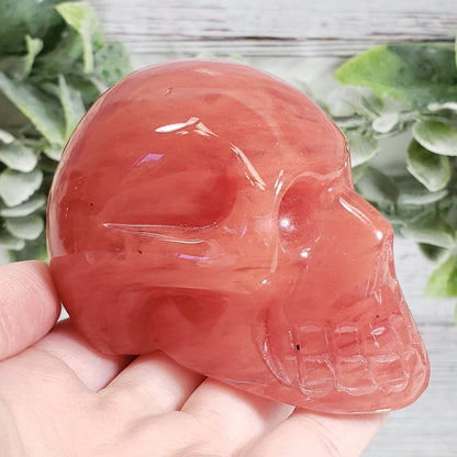 Cherry Quartz Skull  Medium 2 VIDEO Listing - Crystal Happenings