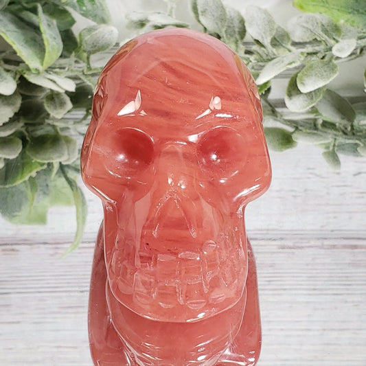 Cherry Quartz Skull  Medium 2 VIDEO Listing - Crystal Happenings