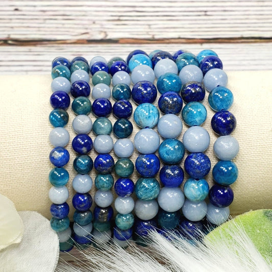 Throat Chakra Healing Bracelet 6mm or 8mm - Crystal Happenings