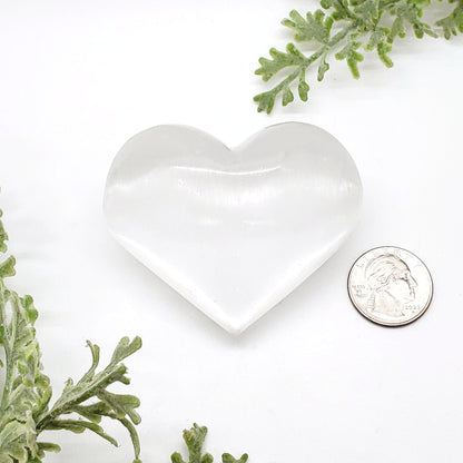 Selenite Medium Puffed Heart - Crystal Happenings