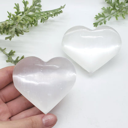 Selenite Medium Puffed Heart - Crystal Happenings