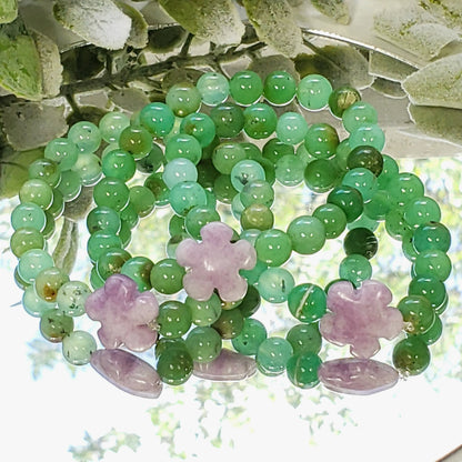 AAA Chrysoprase 7mm Bracelet with Lepidolite Flower