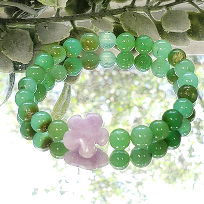 AAA Chrysoprase 7mm Bracelet with Lepidolite Flower