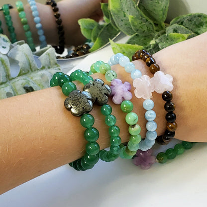 AAA Chrysoprase 7mm Bracelet with Lepidolite Flower