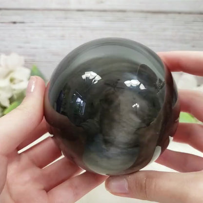 Silver Sheen Obsidian 82mm Sphere