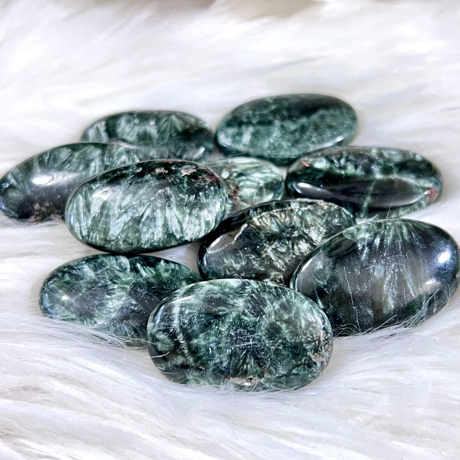 Seraphinite Oval Stones - lots of flash