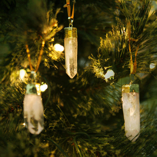 Illuminated Clear Quartz Crystal Christmas Tree Ornaments