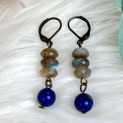 Labradorite with Lapis Lazuli Earring - Crystal Happenings