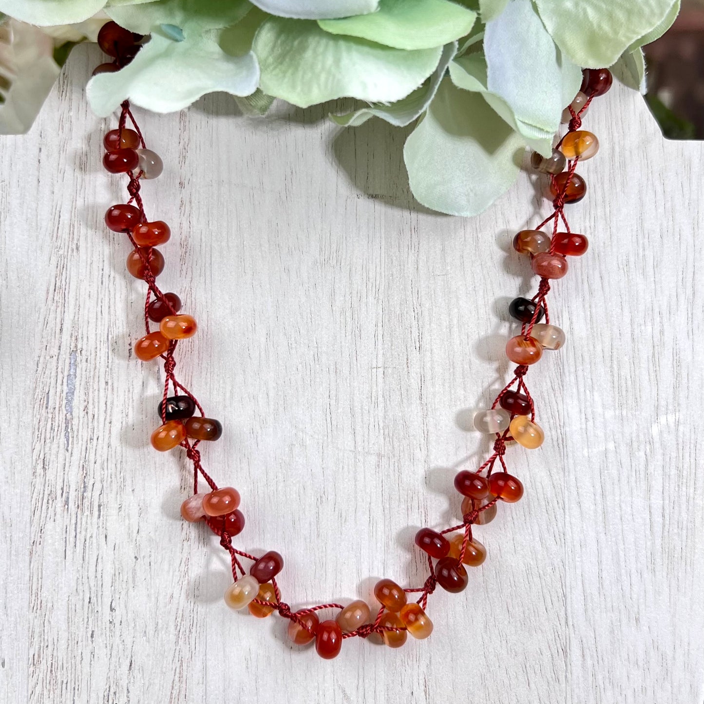 Carnelian Loosely knotted,  Beade Necklace - Crystal Happenings