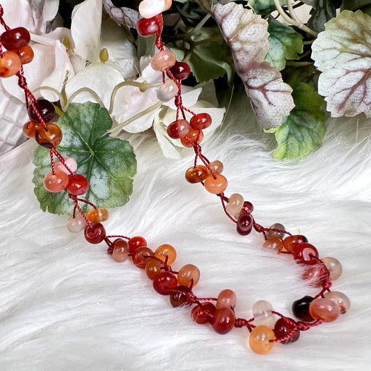 Carnelian Loosely knotted,  Beade Necklace - Crystal Happenings